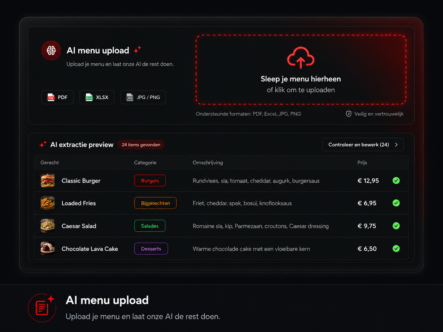 AI menu upload functie